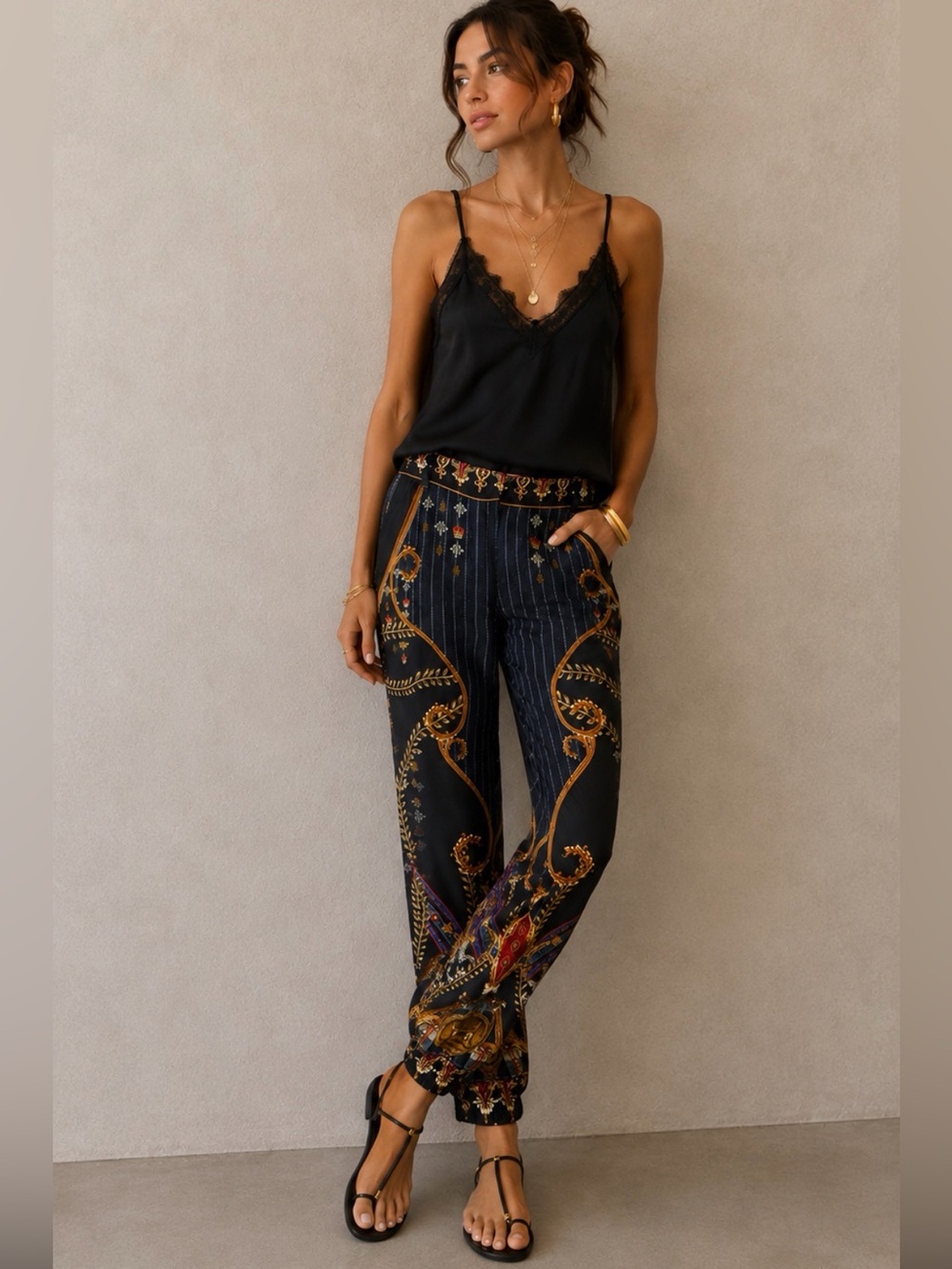CAMILLA Dining Hall Darling Silk Jogger Pants Small Designer Resort Luxe